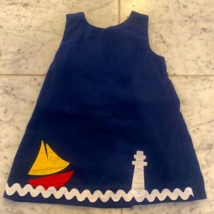 DONDOLO navy sailboat dress with Ric Rac